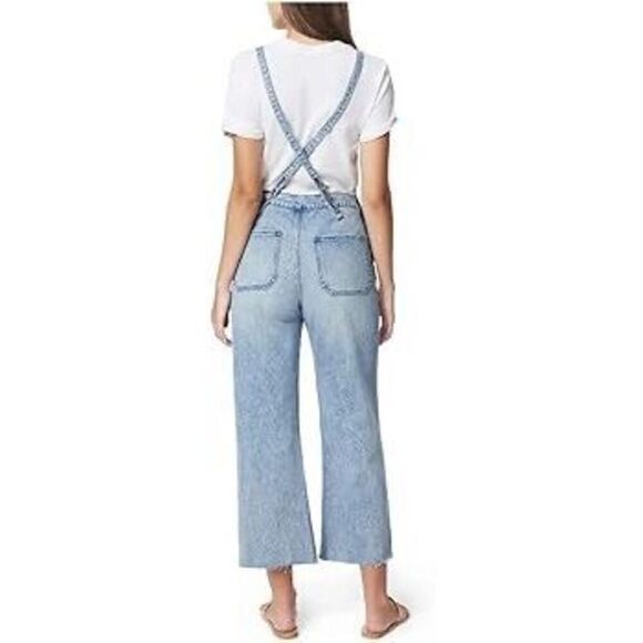 ✨Joe's Jeans Wide Leg Denim Sz XS Overalls Crop Raw Hem Captivate Blue✨ - Picture 3 of 8